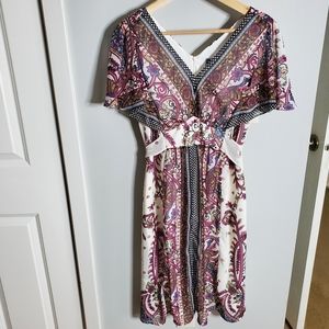 Rabbit Rabbit Rabbit Boho Paisley Flutter Sleeve Tie Waist Midi Dress si…